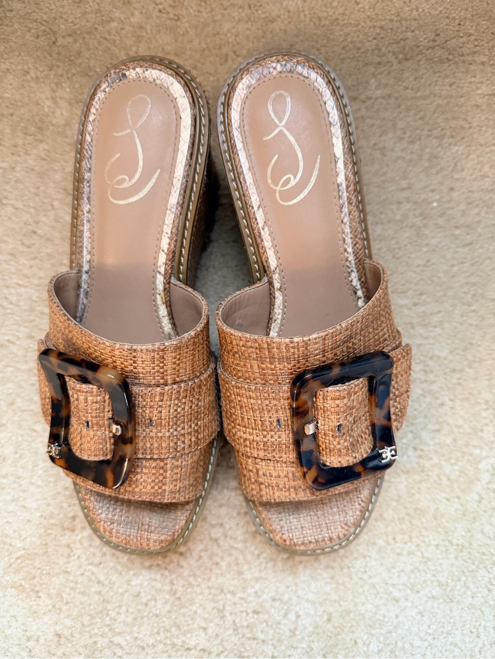 Sam Edelman Livi Cuoio Woven Platform Wedge Sandal with Tortoise Buckle Size 9